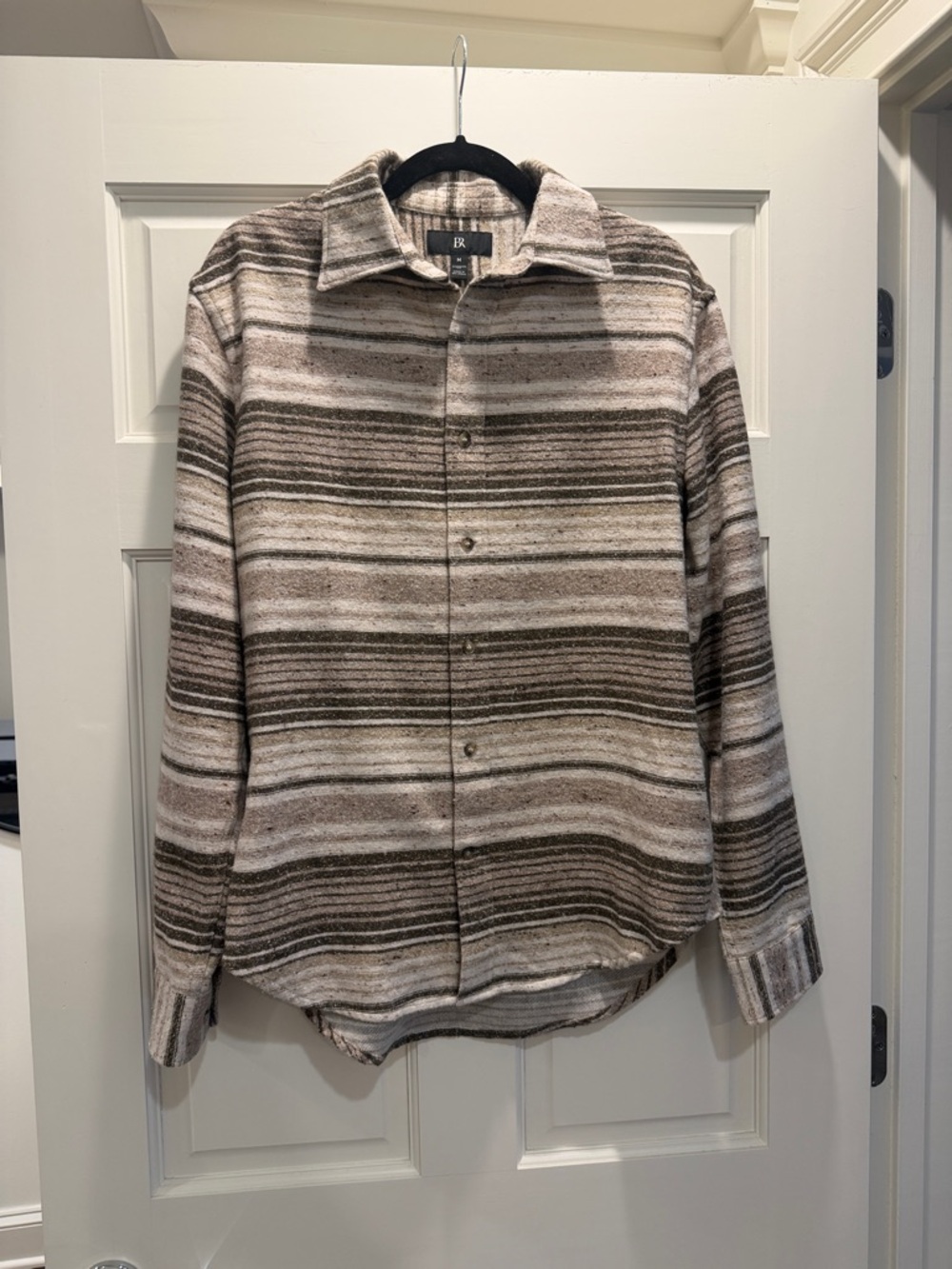 Banana Republic Brown and Cream Striped Casual Button-Down Shirt